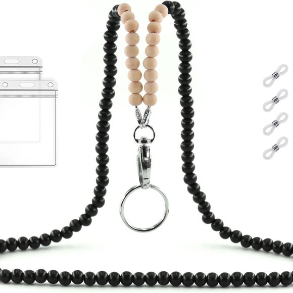 Beaded Lanyards for ID Badges and Keys, Wooden Lanyards with ID Holders, Cute Pe - Picture 1 of 8